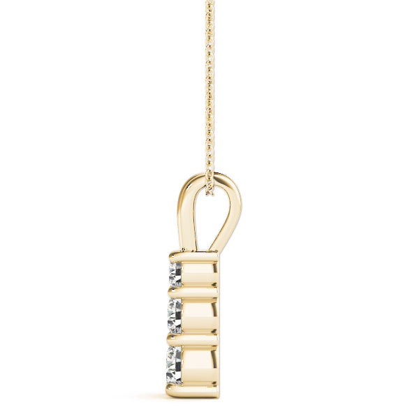 18K Yellow Gold 1 ct Diamond Three-Stone Pendant Necklace