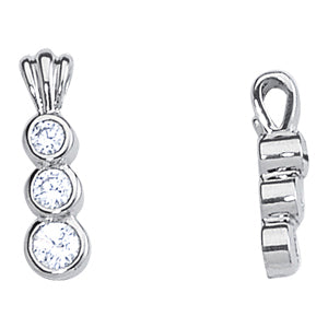 14K White Gold Round Diamond Three Stone Pendant