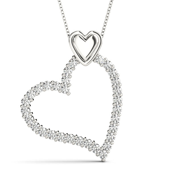 14K White Gold Diamond Heart Pendant