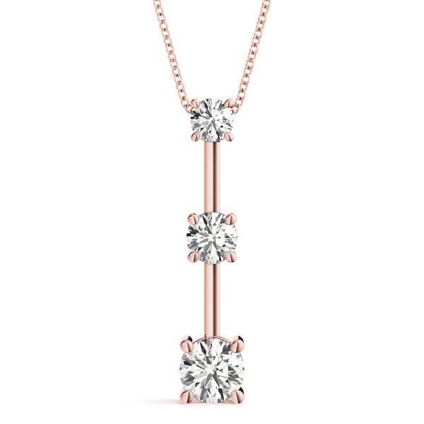 18K Rose Gold 1 ct Diamond Three-Stone Pendant Necklace