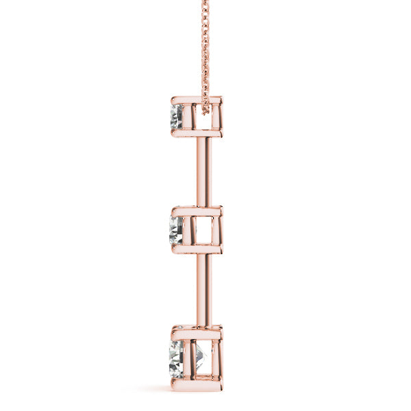 18K Rose Gold 1 ct Diamond Three-Stone Pendant Necklace