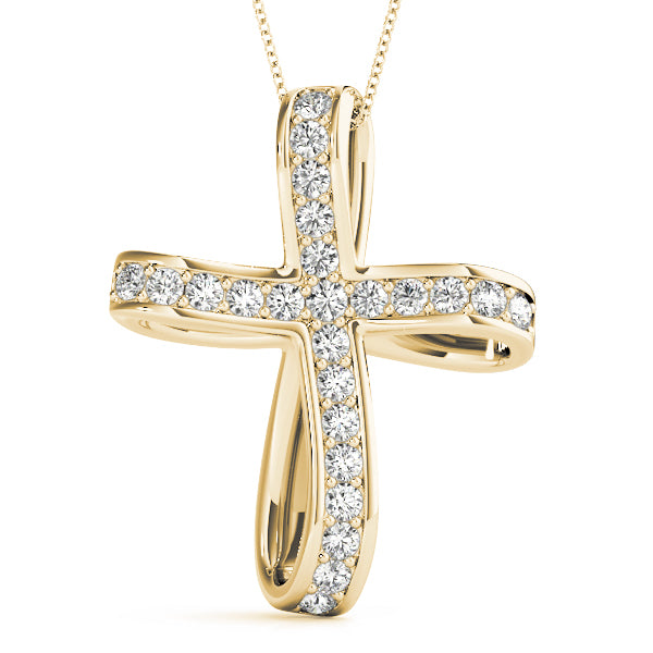 18K Yellow Gold Diamond Religious Cross Pendant