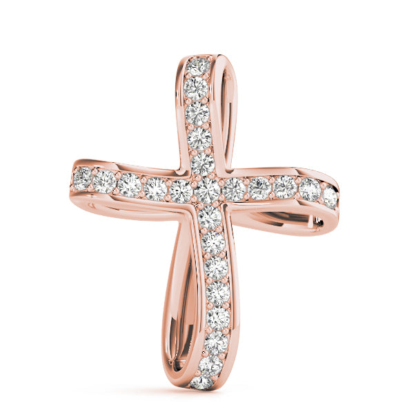 18K Rose Gold Diamond Religious Cross Pendant