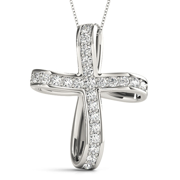18K White Gold Diamond Religious Cross Pendant