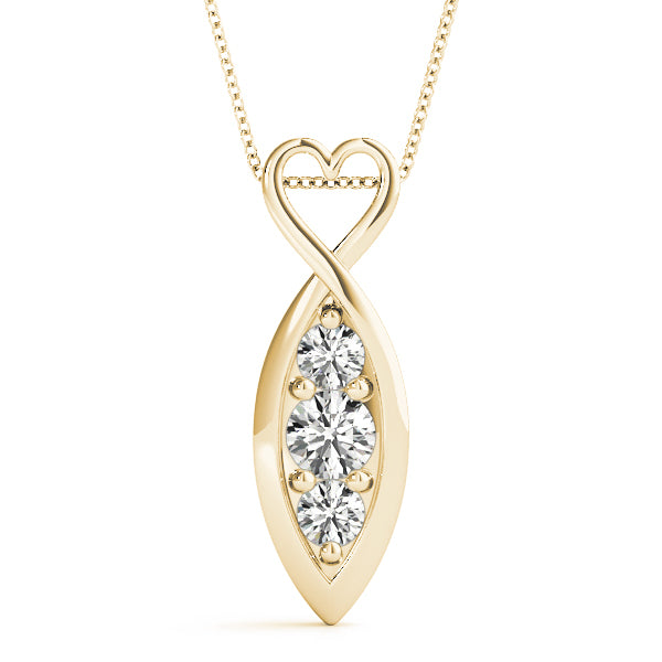 14K Yellow Gold Round Diamond 3-Stone Pendant