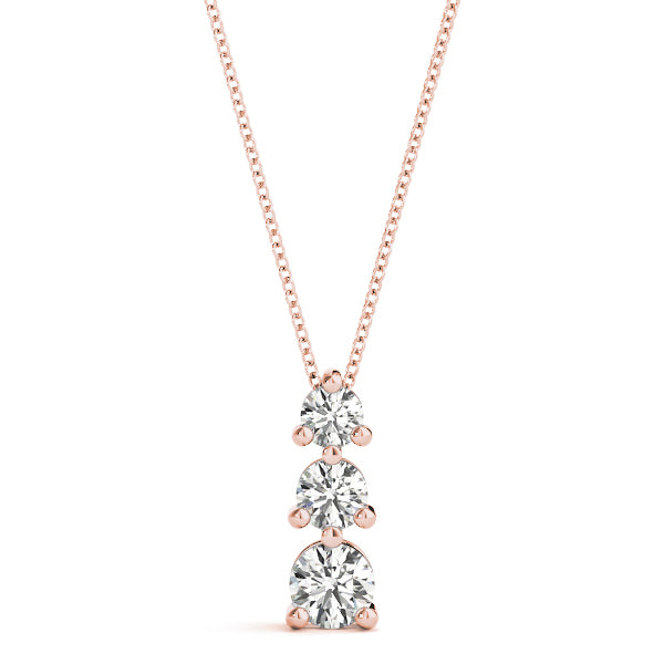 Rose Gold 1 CT Diamond Three-Stone Pendant Necklace