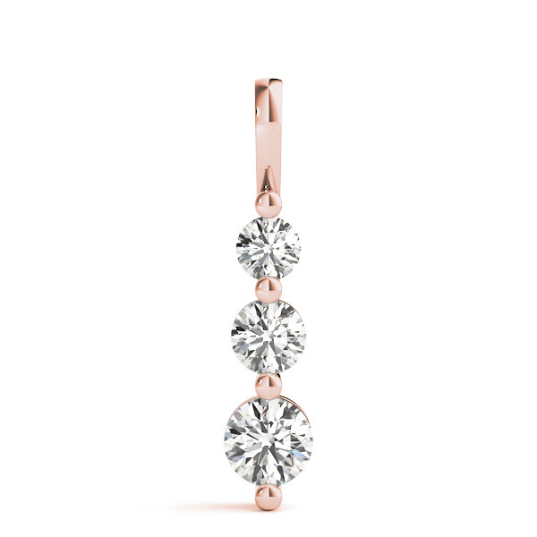14K Rose Gold 1 ct Diamond Three-Stone Pendant Necklace