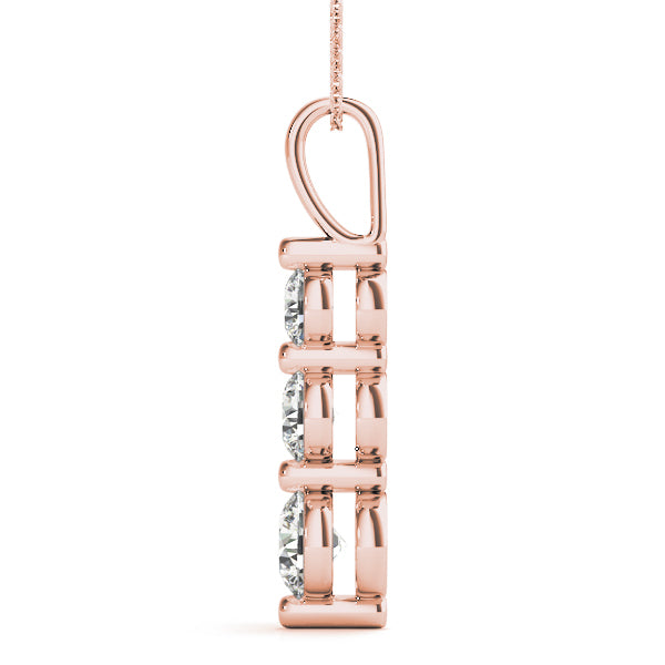 18K Rose Gold 1 ct Diamond Three-Stone Pendant Necklace