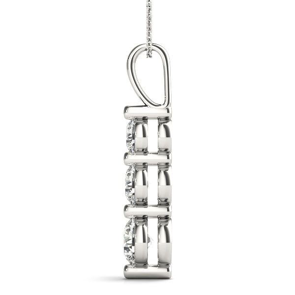 18K White Gold 1 ct Diamond Three-Stone Pendant Necklace