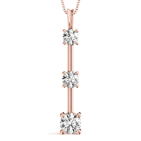 18K Rose Gold 1 ct Round Diamond Three-Stone Pendant