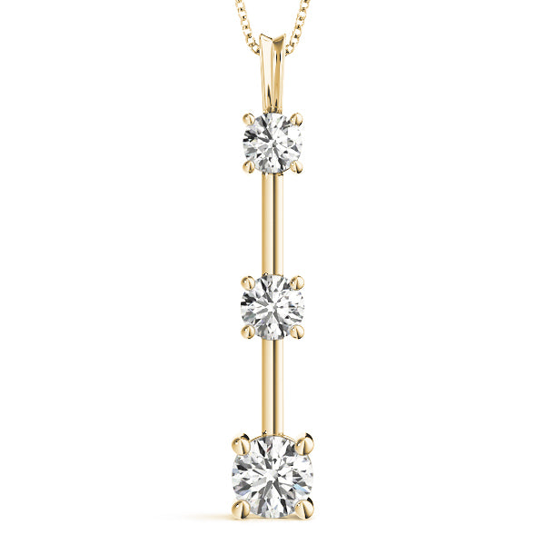 14K Yellow Gold Lab Diamond 3-Stone Pendant Necklace