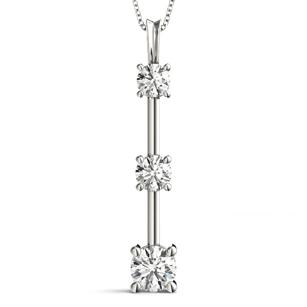18K White Gold Round Diamond 3-Stone Pendant