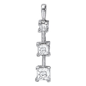 14K White Gold Square Diamond Three-Stone Pendant