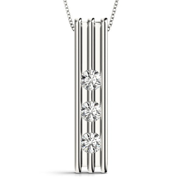 14K White Gold 3-Stone Diamond Pendant