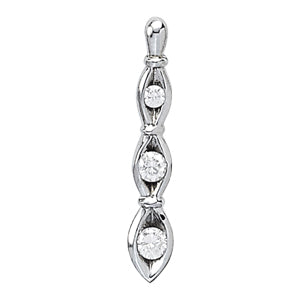 14K White Gold Diamond Three Stone Pendant Necklace