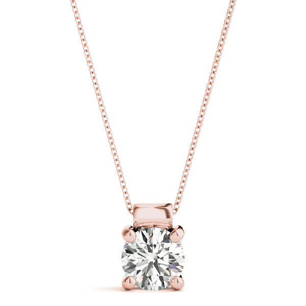 18K Rose Gold Round Diamond Solitaire Pendant