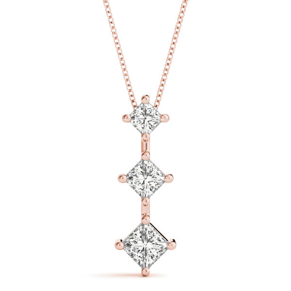 Rose Gold Lab Diamond 3-Stone Square Pendant