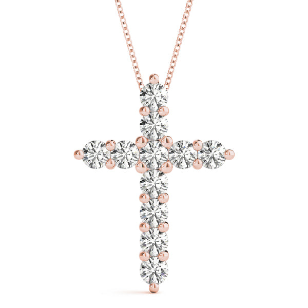 14K Rose Gold Lab Diamond Religious Cross Pendant