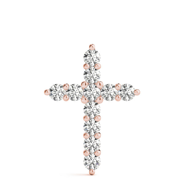 14K Rose Gold Lab Diamond Religious Cross Pendant