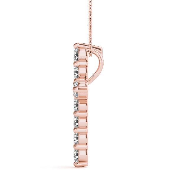 14K Rose Gold Lab Diamond Religious Cross Pendant