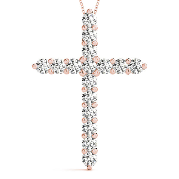 18K Rose Gold Lab Diamond Religious Cross Pendant
