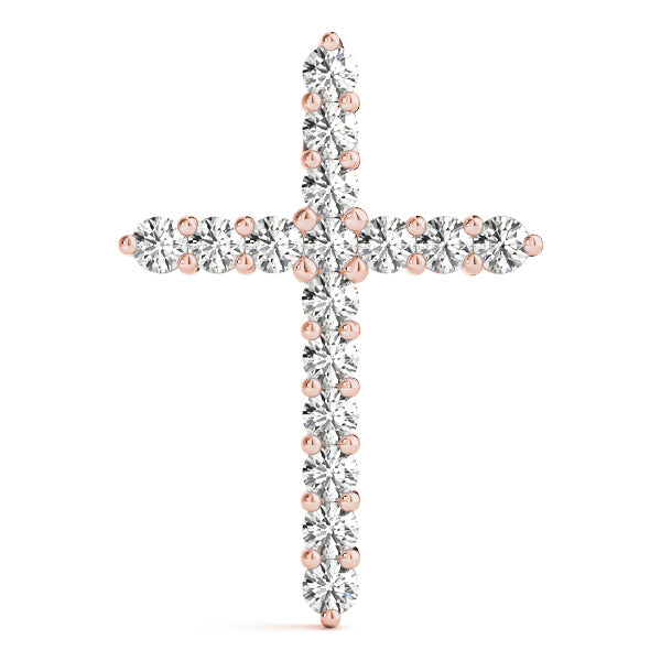14K Rose Gold Diamond Religious Cross Pendant