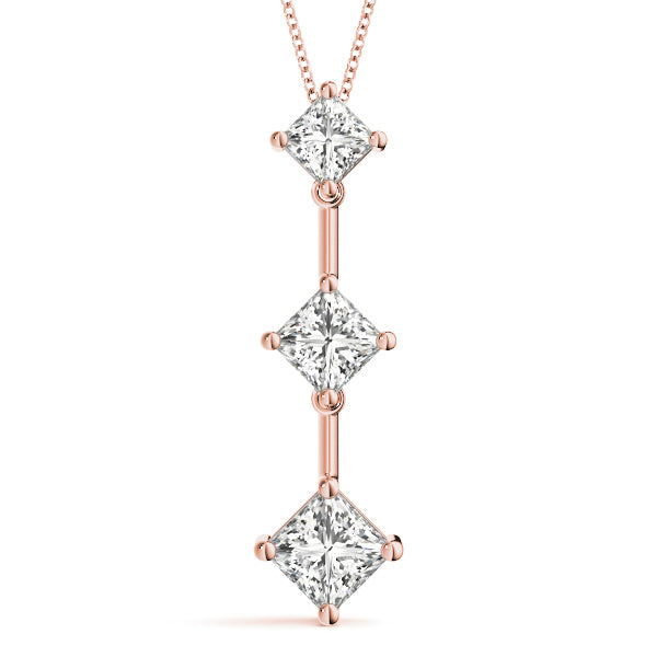 Rose Gold Lab Diamond 3-Stone Square Pendant