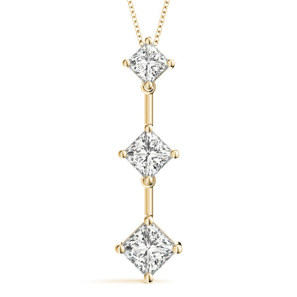 14K Yellow Gold Lab Diamond 3-Stone Square Pendant