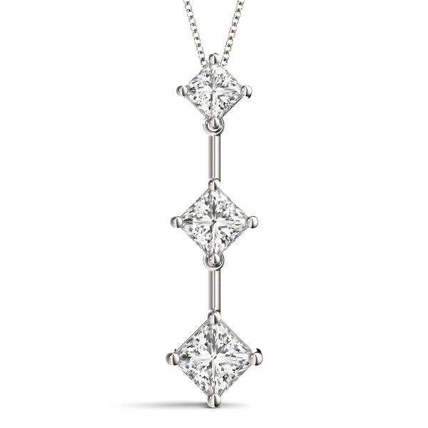 Platinum 3-Stone Square Diamond Pendant