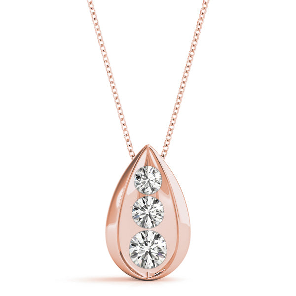 18K Rose Gold 1 ct Diamond Three-Stone Pendant Necklace
