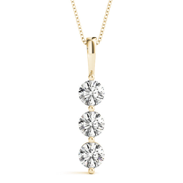18K Yellow Gold Round Diamond 3-Stone Pendant