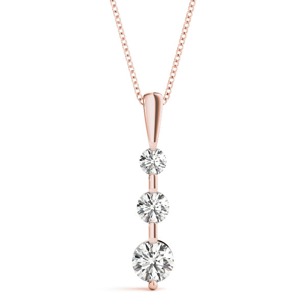Rose Gold 1/2 ctw Diamond Three-Stone Pendant Necklace