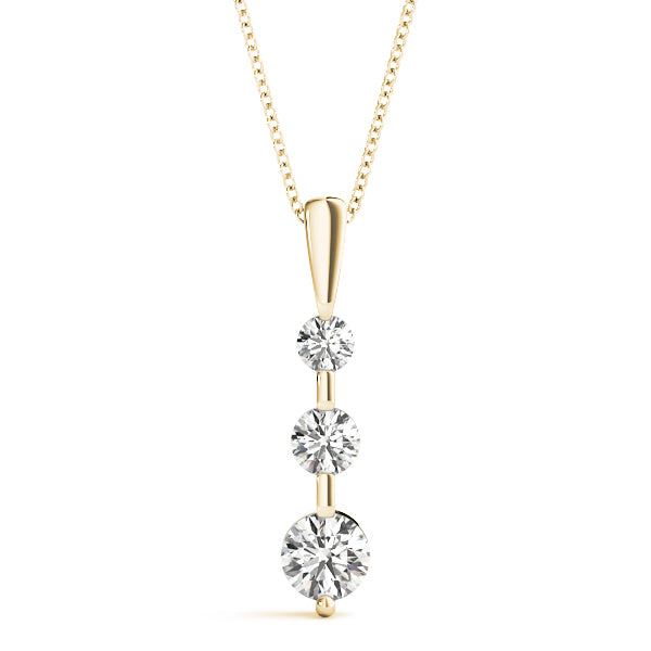18K Yellow Gold Diamond Three Stone Pendant Necklace