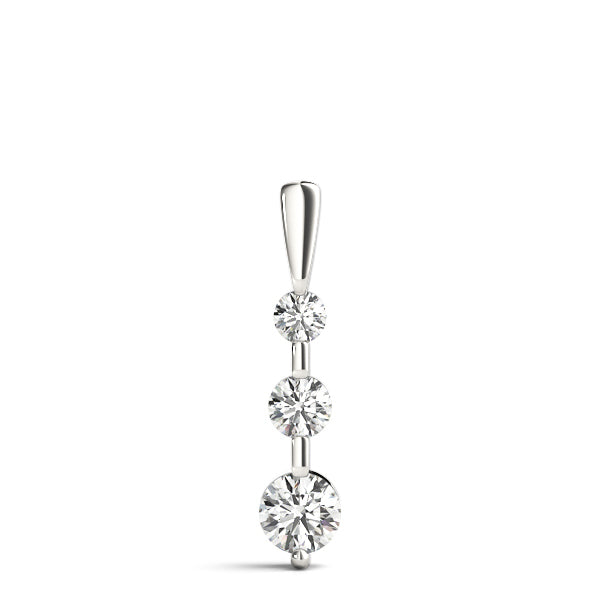 14K White Gold Diamond Three Stone Pendant Necklace