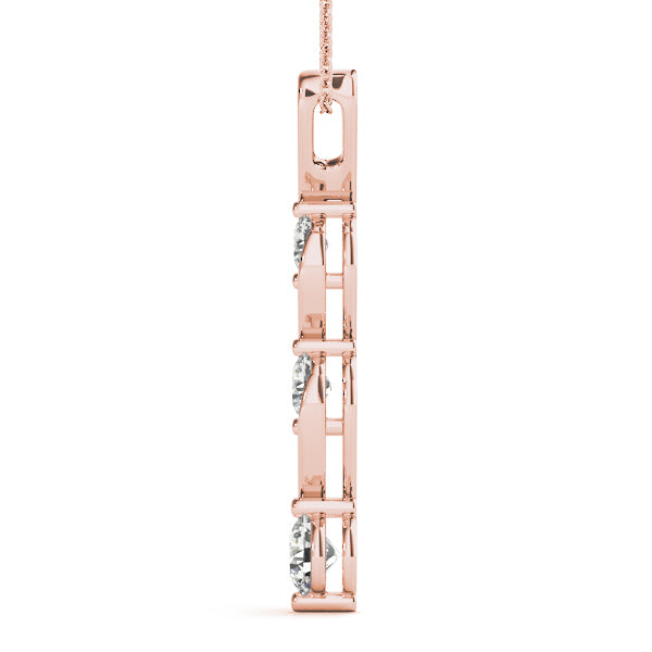 Rose Gold 1/2 ct Diamond Three-Stone Pendant Necklace