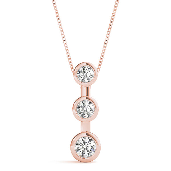18K Rose Gold 1/2 ct Diamond Three-Stone Pendant Necklace