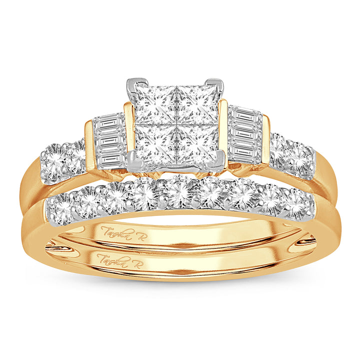 Brilliant 14K Yellow Gold 1CT Lab Diamond Princess Bridal Ring