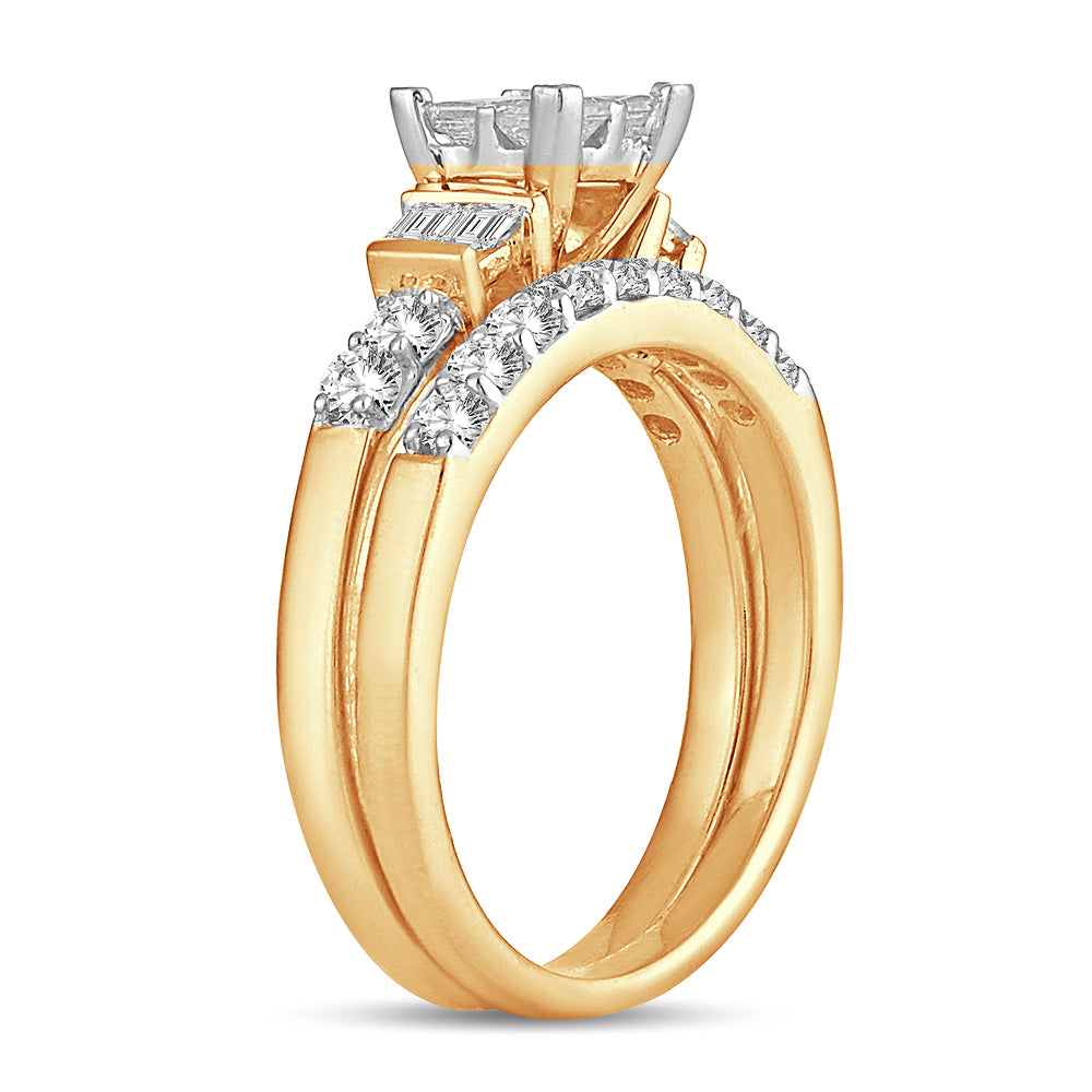 Brilliant 14K Yellow Gold 1CT Lab Diamond Princess Bridal Ring