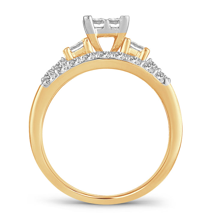 Brilliant 14K Yellow Gold 1CT Lab Diamond Princess Bridal Ring