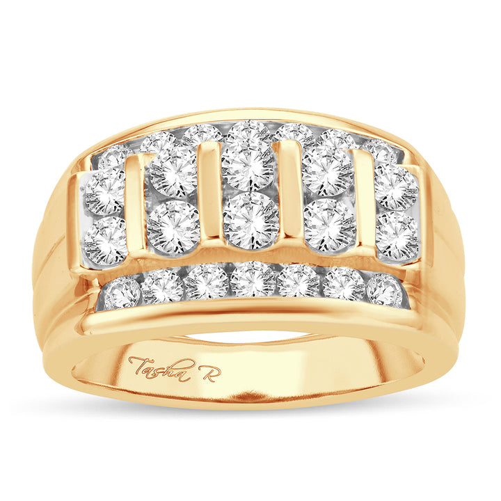 14K Yellow Gold 2CT Lab Diamond Mens Wedding Band