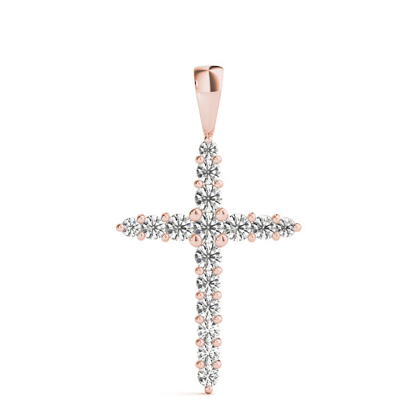 18K Rose Gold Diamond Cross Pendant