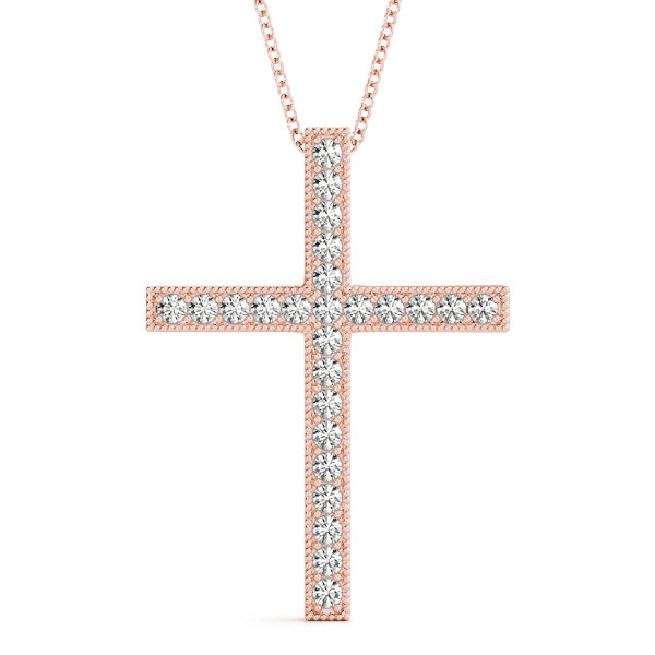 14K Rose Gold Diamond Religious Cross Pendant