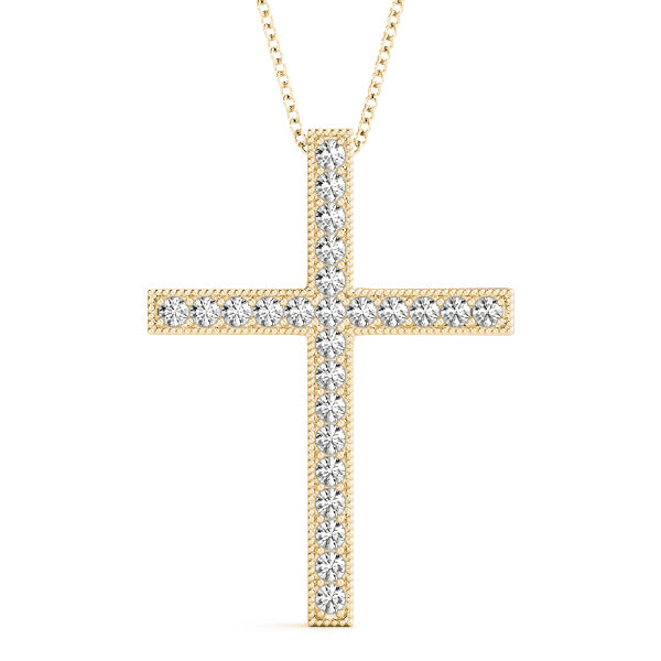 Diamond Religious Cross Pendant - 14K Yellow Gold