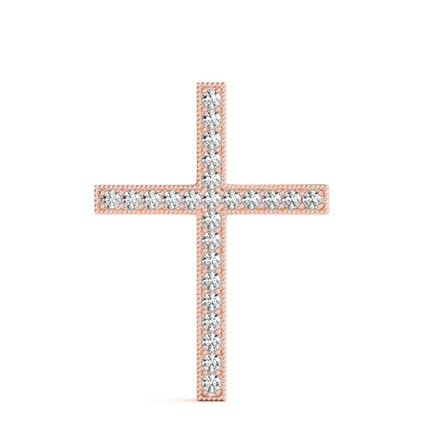 14K Rose Gold Diamond Religious Cross Pendant