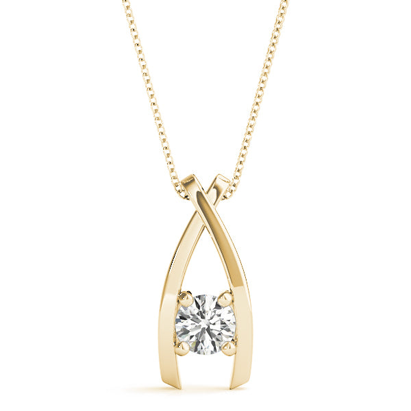 18K Yellow Gold Round Diamond Solitaire Pendant
