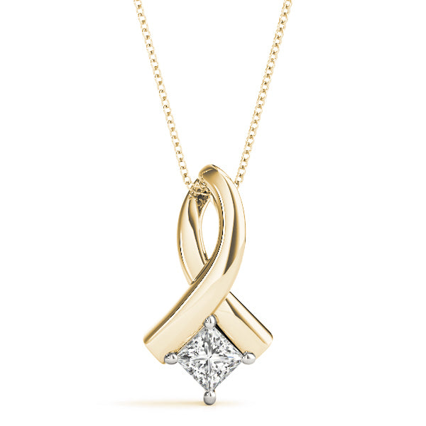 14K Yellow Gold Square Diamond Solitaire Pendant