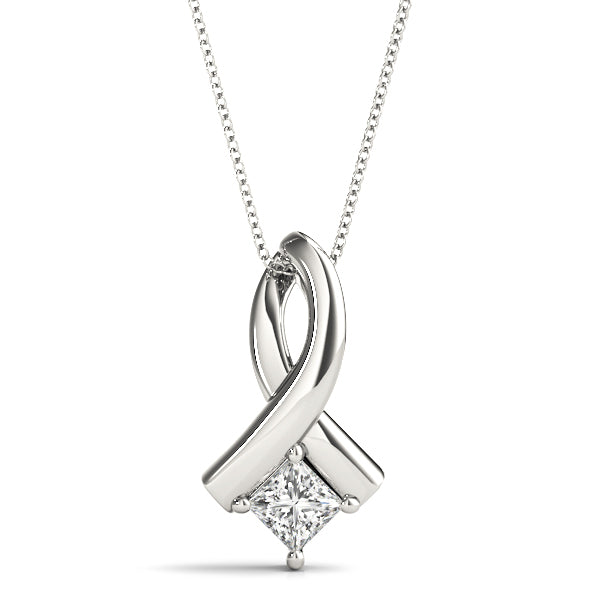 14K White Gold Square Diamond Pendant