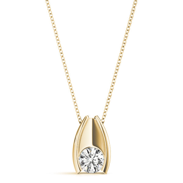 14K Yellow Gold Round Diamond Solitaire Pendant