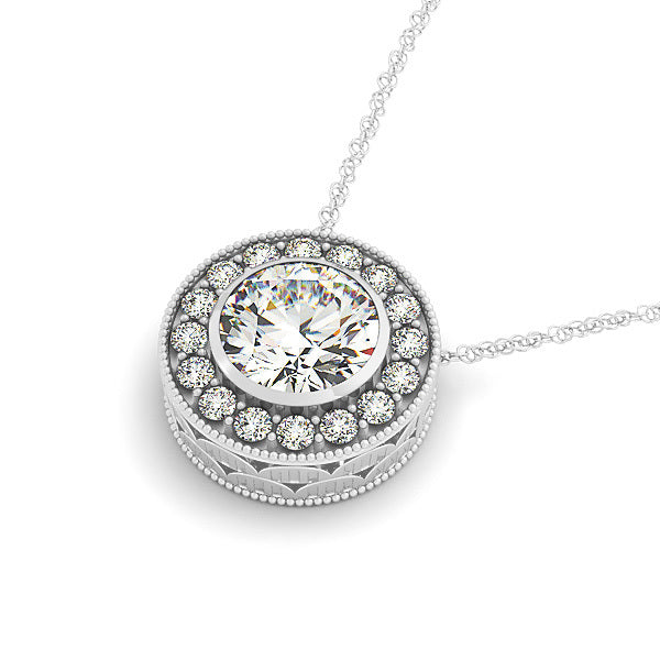 Platinum White Diamond Halo Pendant