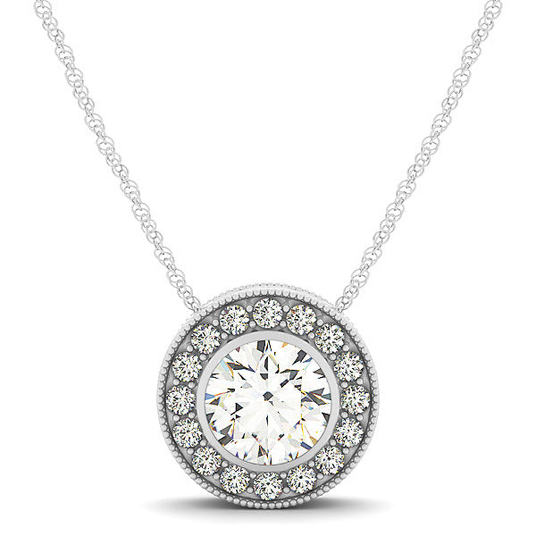 14K White Gold 1.16 ctw Diamond Halo Pendant